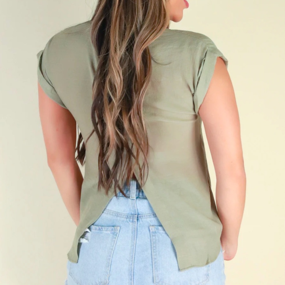 Button Down Slit Back Top